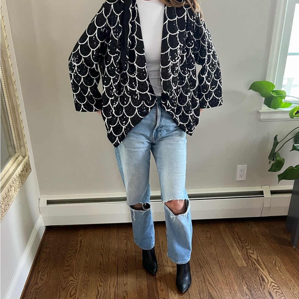 Black and White Sequin Women's Shrug